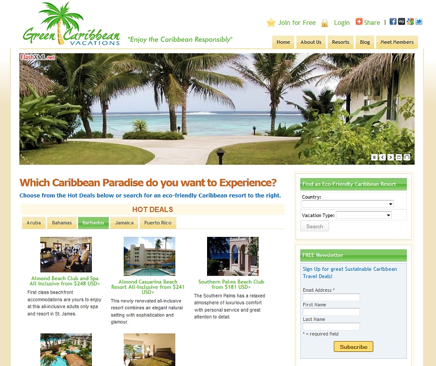 Green Caribbean Vacations Website